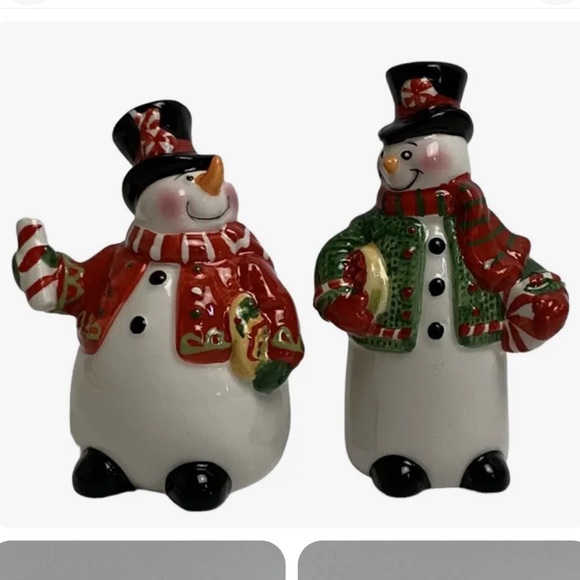 Fitz And Floyd Sugar Coated Christmas Salt Pepper Shakers Snowmen 2008 - Picture 8 of 8